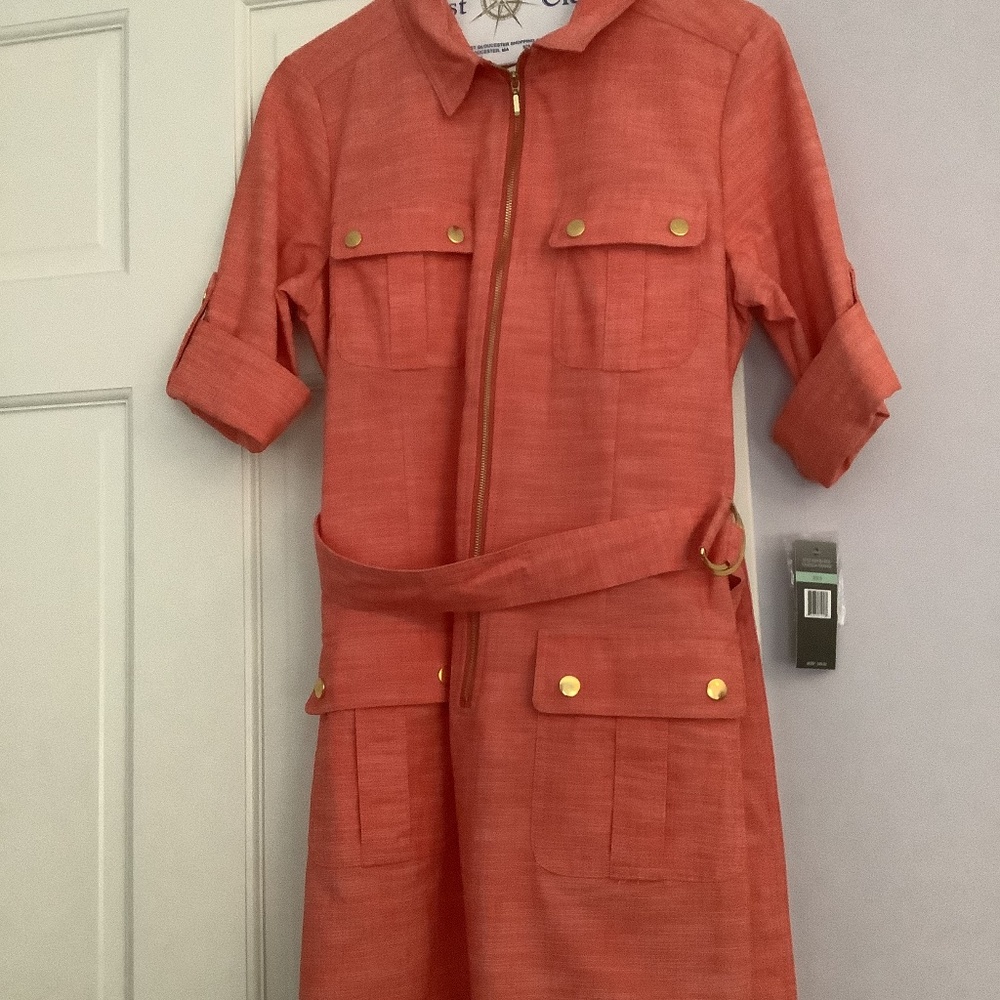 Women's Coral Utility Shirt Dress with Belt